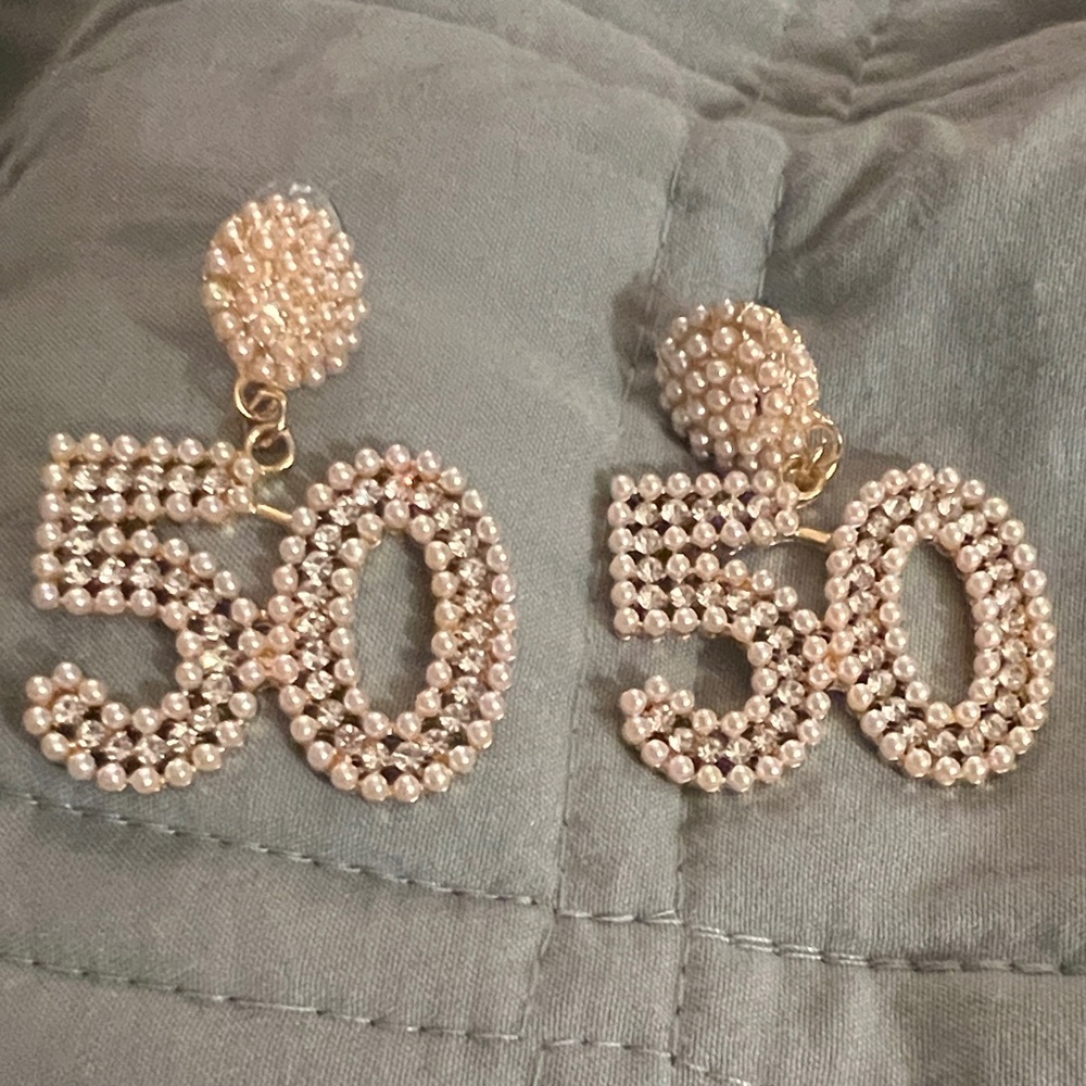 Pearl '50' Celebration Earrings - Birthday